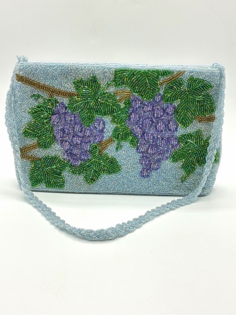 Beaded Grapevine Shoulder Bag Light Blue Grapes Purse Handbag